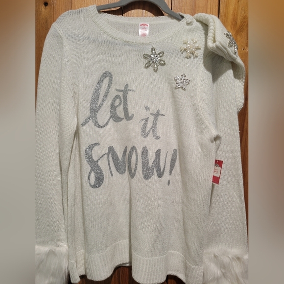 Let It Snow Sweater with Faux Fur Cuffs - Picture 2 of 14